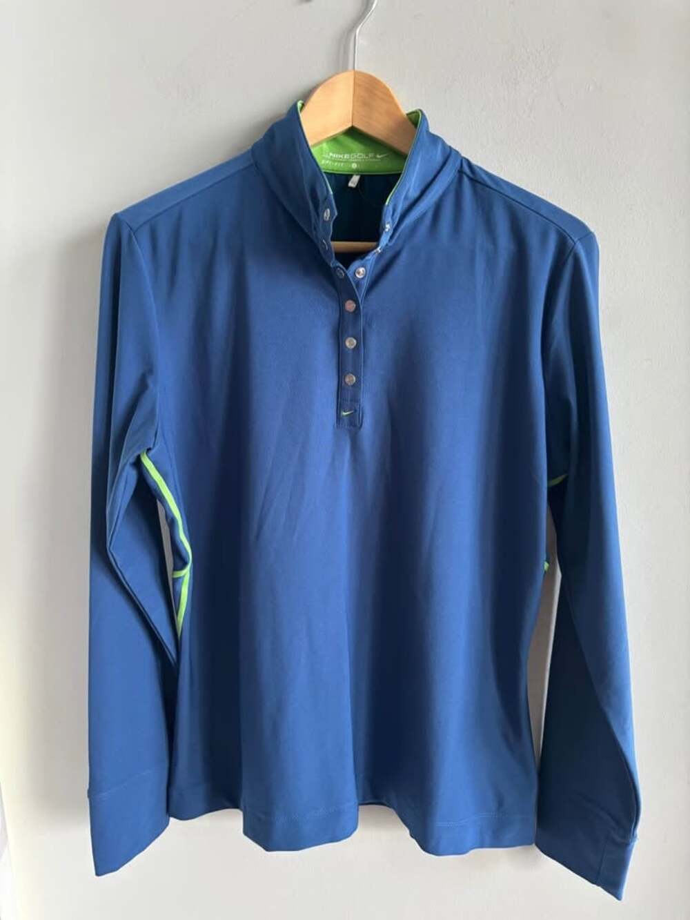 Nike Golf Dri-FIT Women's Large Blue/Neon Green Mock Neck 1/4 Snap Pullover